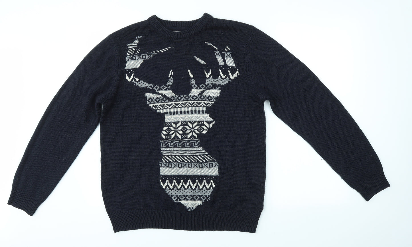 TU Mens Blue   Pullover Jumper Size M  - REINDEER CHRISTMAS