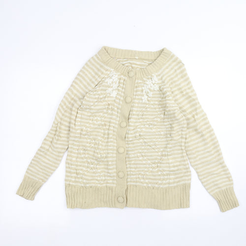 BM Womens Yellow Striped  Cardigan Jumper Size S