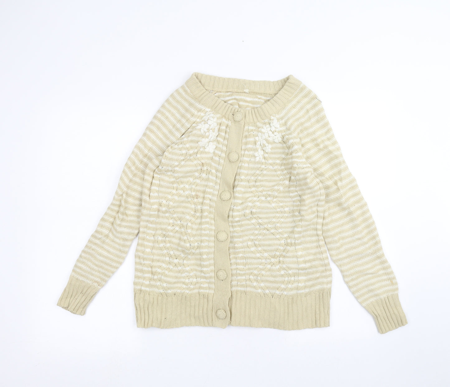 BM Womens Yellow Striped  Cardigan Jumper Size S