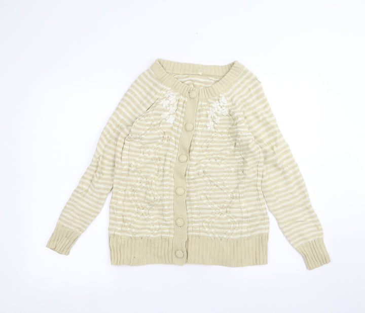BM Womens Yellow Striped  Cardigan Jumper Size S