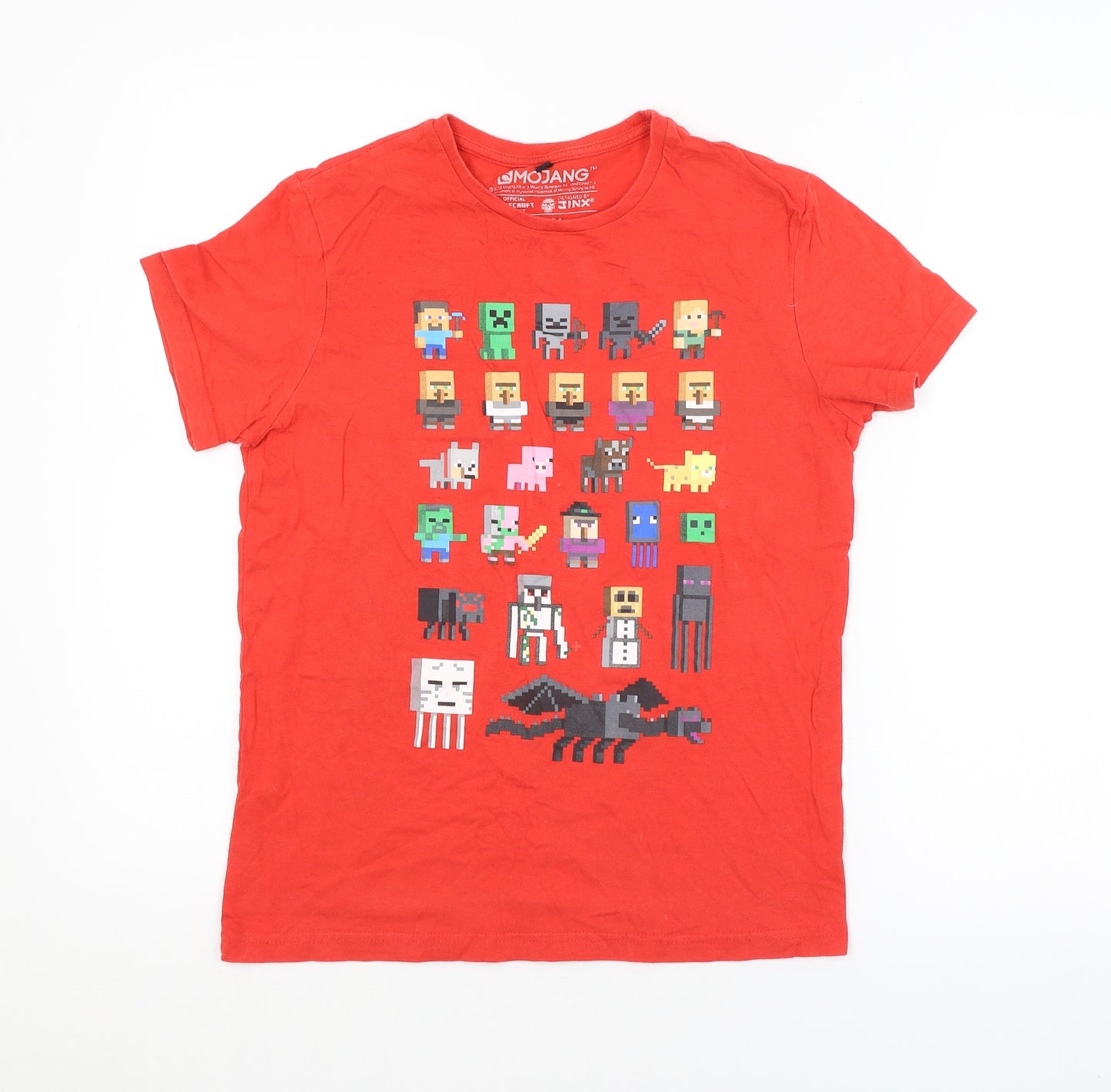 Preworn Boys Red   Basic T-Shirt Size 13-14 Years  - MINECRAFT
