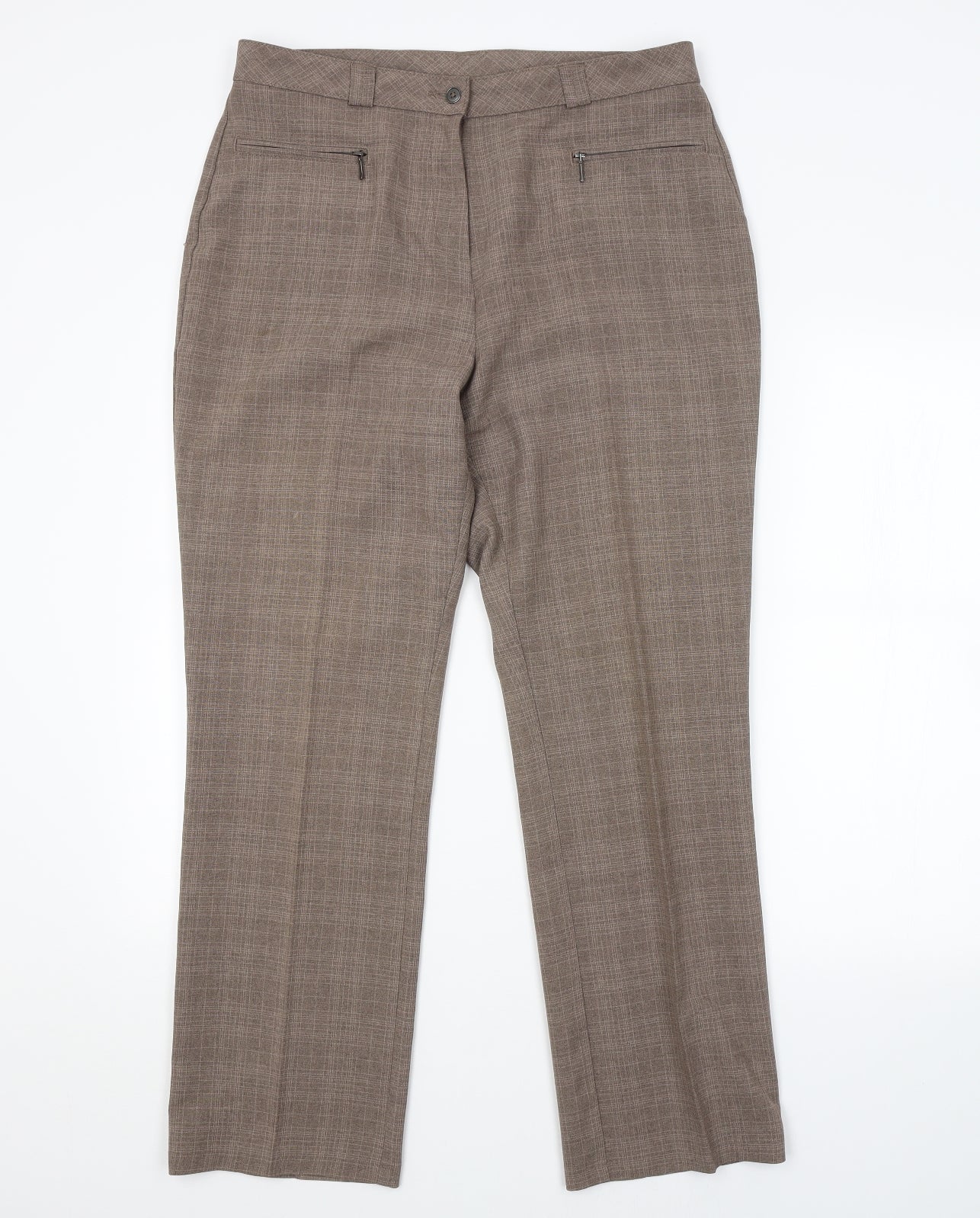 M&S Womens Brown Check  Trousers  Size 14 L28 in
