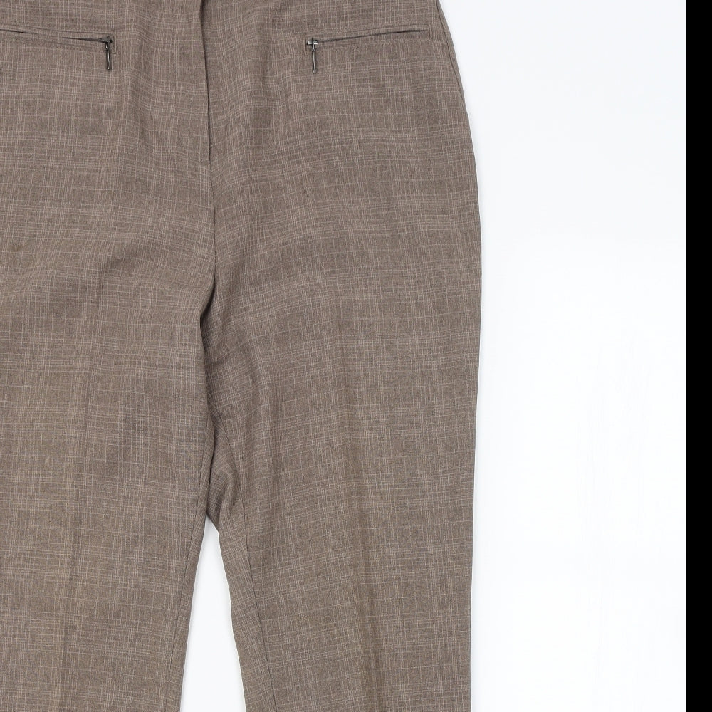 M&S Womens Brown Check  Trousers  Size 14 L28 in