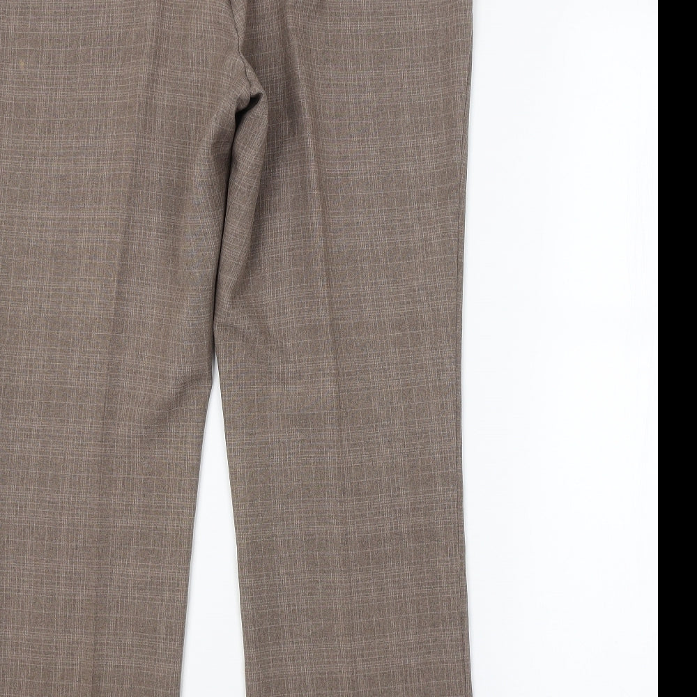 M&S Womens Brown Check  Trousers  Size 14 L28 in