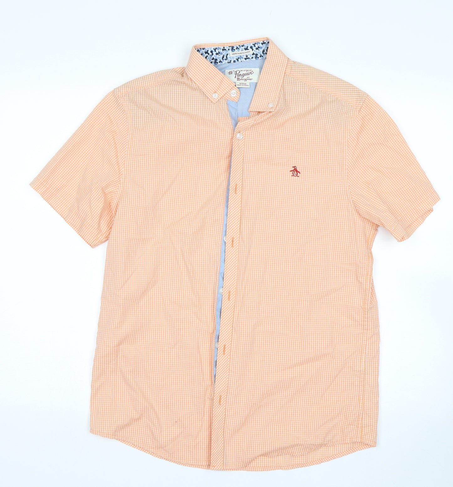 Penguin Mens Orange Check   Button-Up Size M