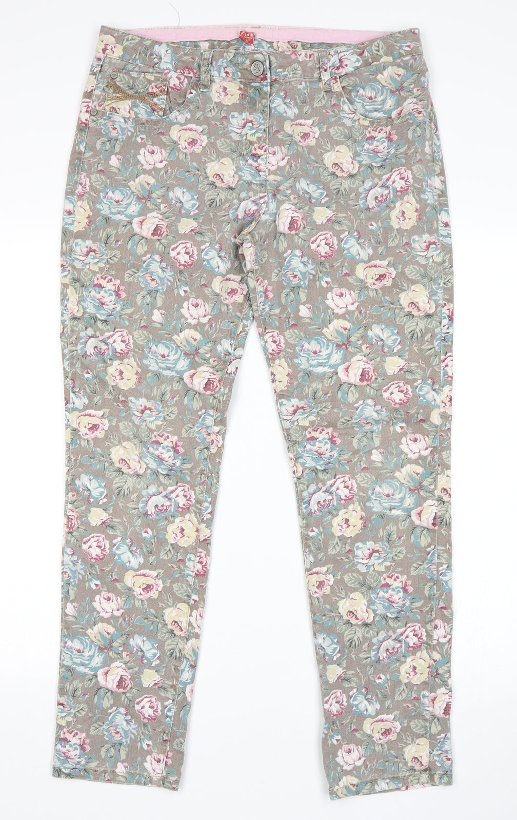 Falmer Womens Multicoloured Floral  Straight Jeans Size 14 L28 in