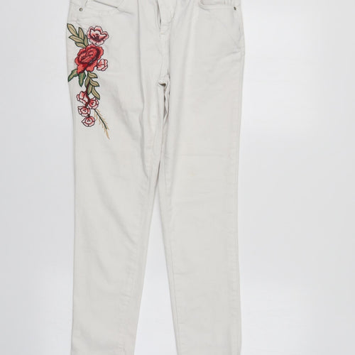 Select Womens White Floral Denim Straight Jeans Size 10 L28 in