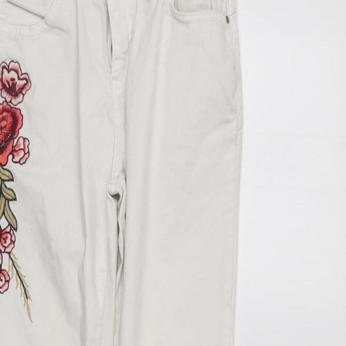 Select Womens White Floral Denim Straight Jeans Size 10 L28 in
