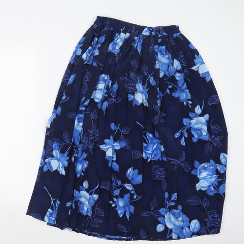 Roberto Celli Womens Blue Floral  Pleated Skirt Size 14