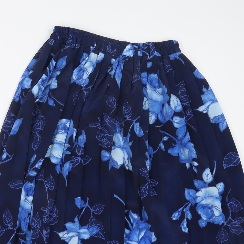 Roberto Celli Womens Blue Floral  Pleated Skirt Size 14
