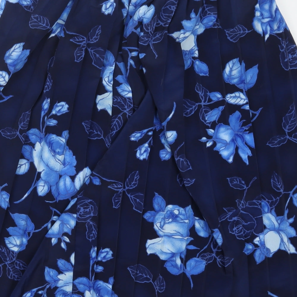 Roberto Celli Womens Blue Floral  Pleated Skirt Size 14