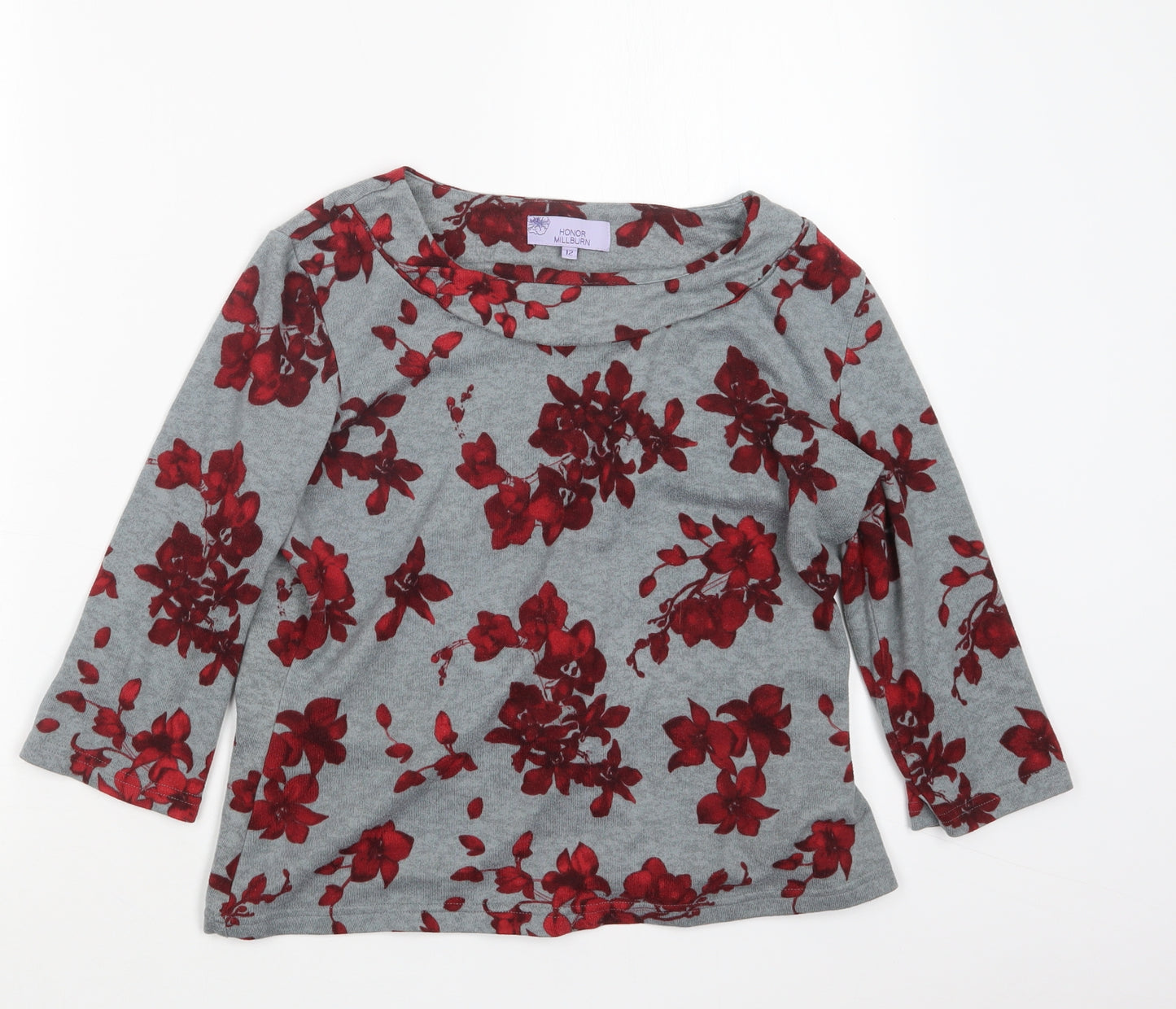 EWM Womens Grey Floral  Pullover Jumper Size 12