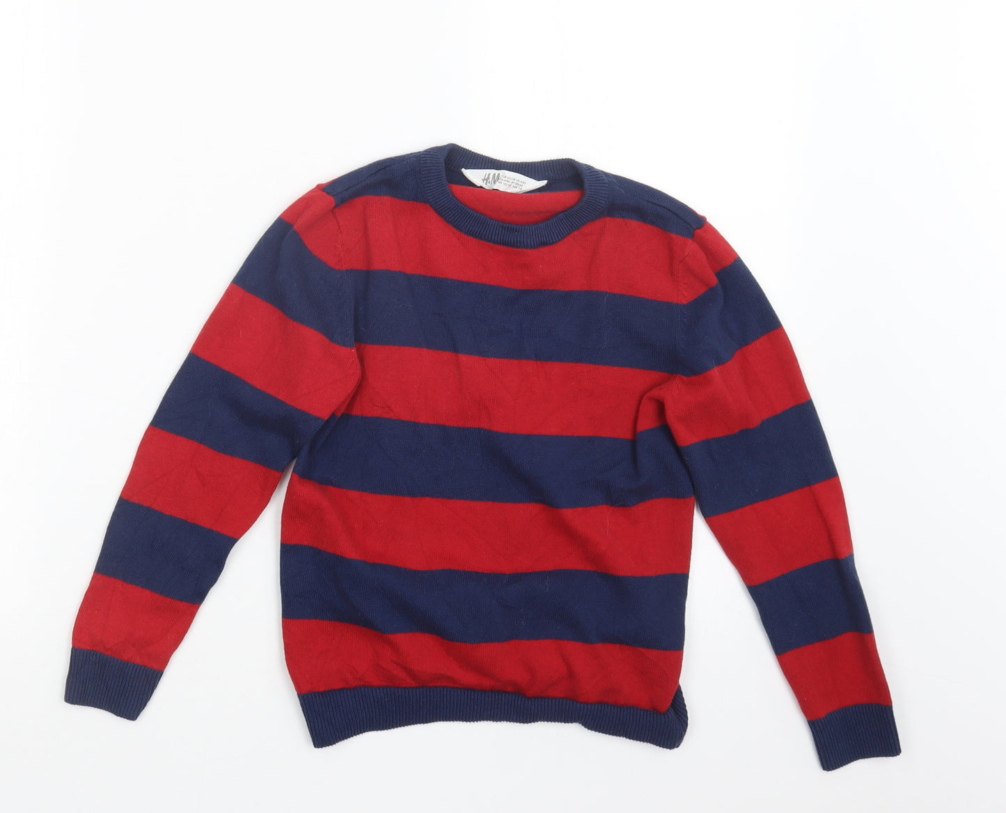 H&M Boys Red Striped Knit Pullover Jumper Size 7-8 Years
