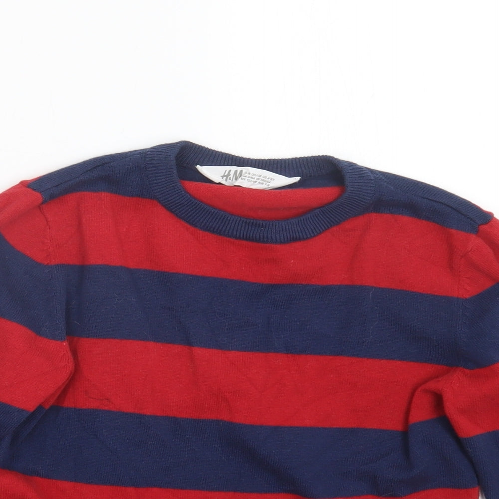 H&M Boys Red Striped Knit Pullover Jumper Size 7-8 Years