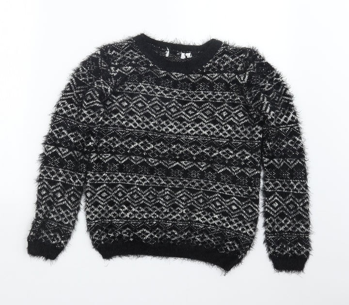 C&A Womens Black Geometric Pullover Jumper Size XS