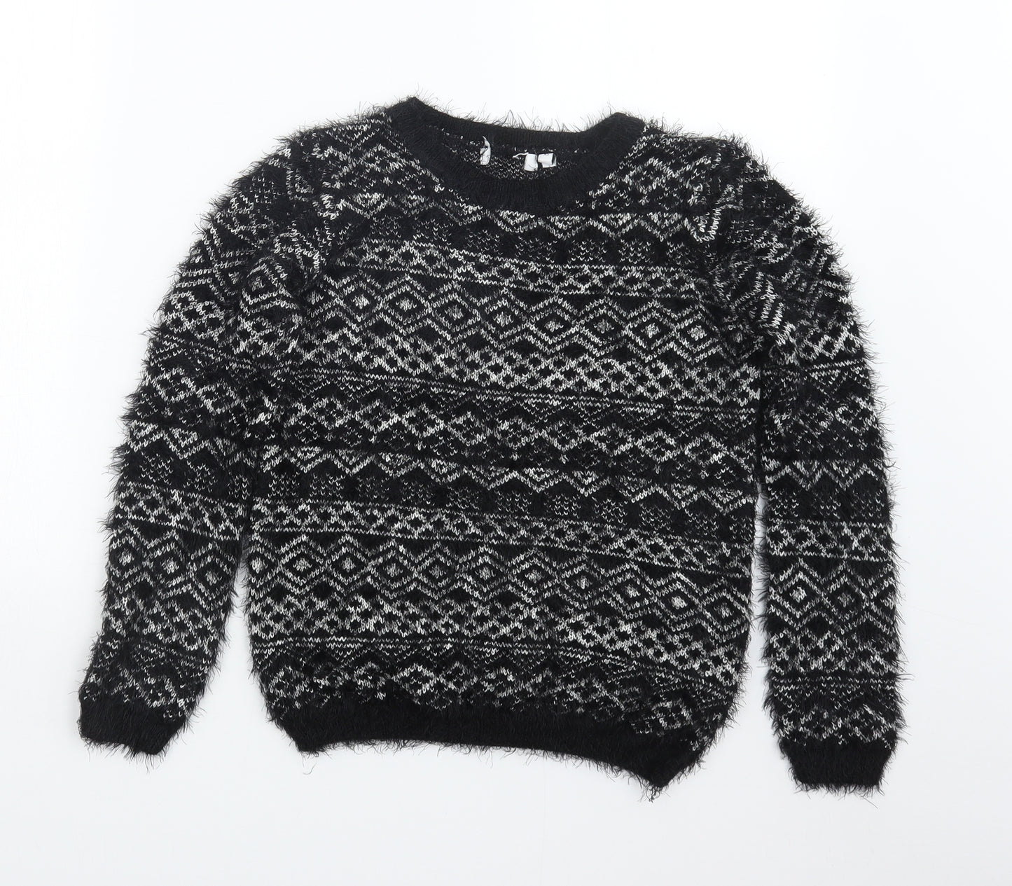 C&A Womens Black Geometric  Pullover Jumper Size XS