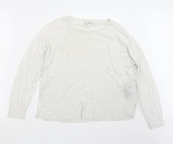Zara Knit Womens White  Knit Pullover Jumper Size L
