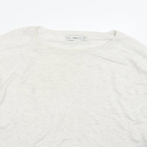 Zara Knit Womens White  Knit Pullover Jumper Size L
