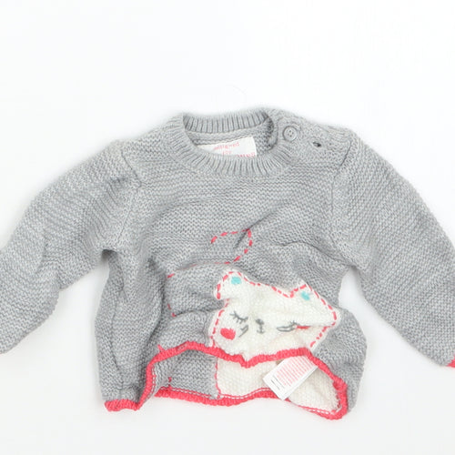 F&F Girls Grey  Knit Pullover Jumper Size 0-3 Months