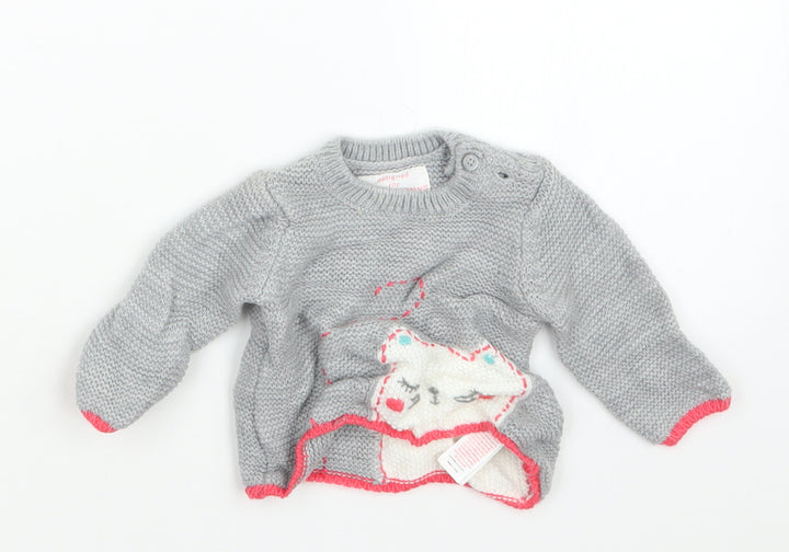 F&F Girls Grey  Knit Pullover Jumper Size 0-3 Months