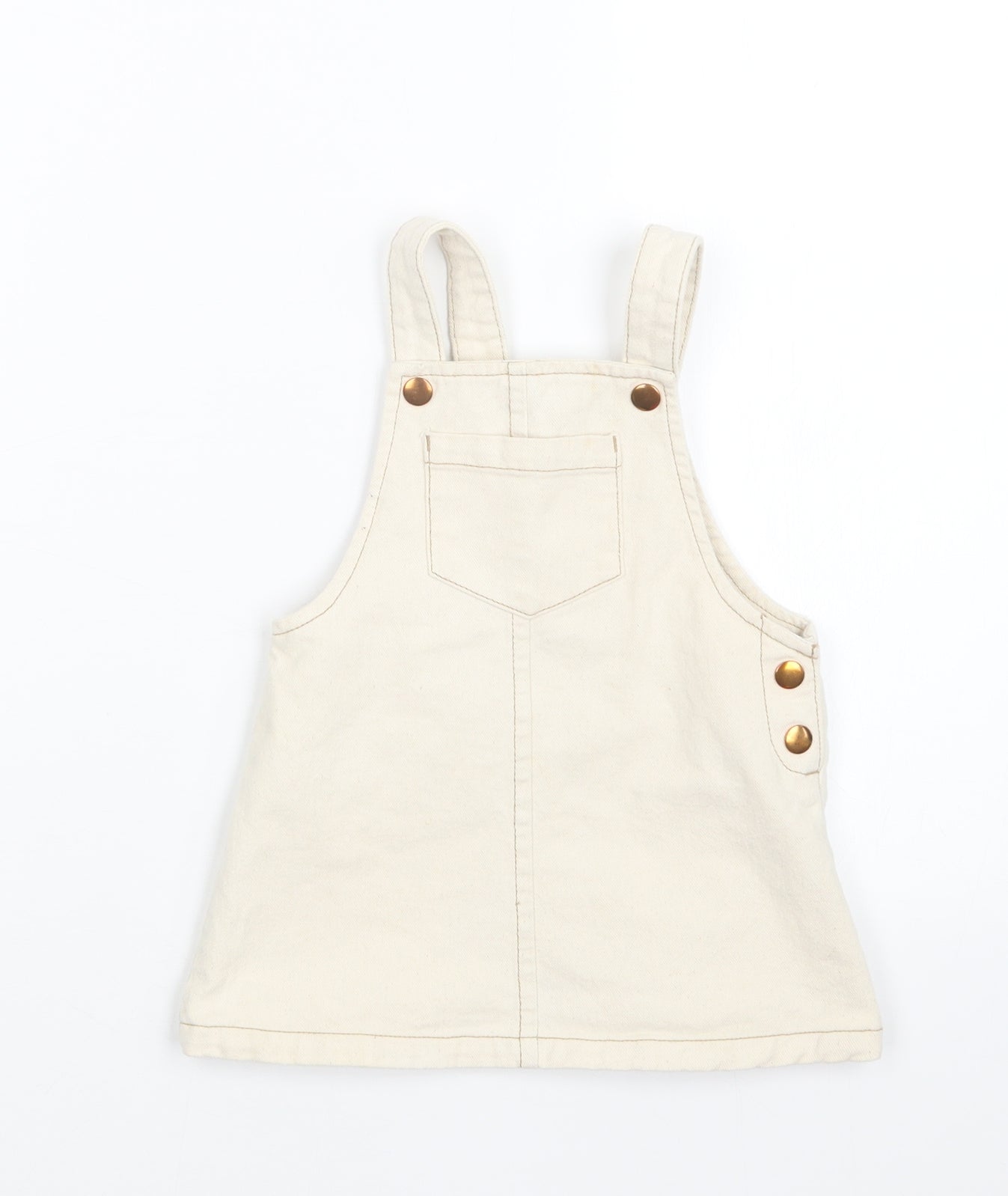 F&F Girls Beige  Denim Pinafore/Dungaree Dress  Size 12-18 Months