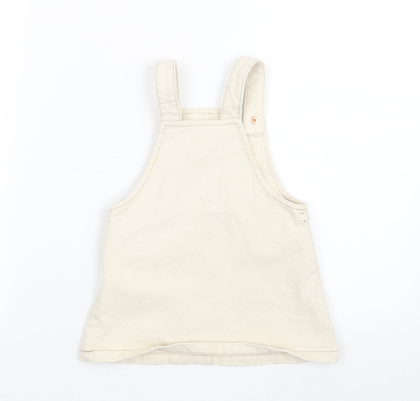 F&F Girls Beige  Denim Pinafore/Dungaree Dress  Size 12-18 Months