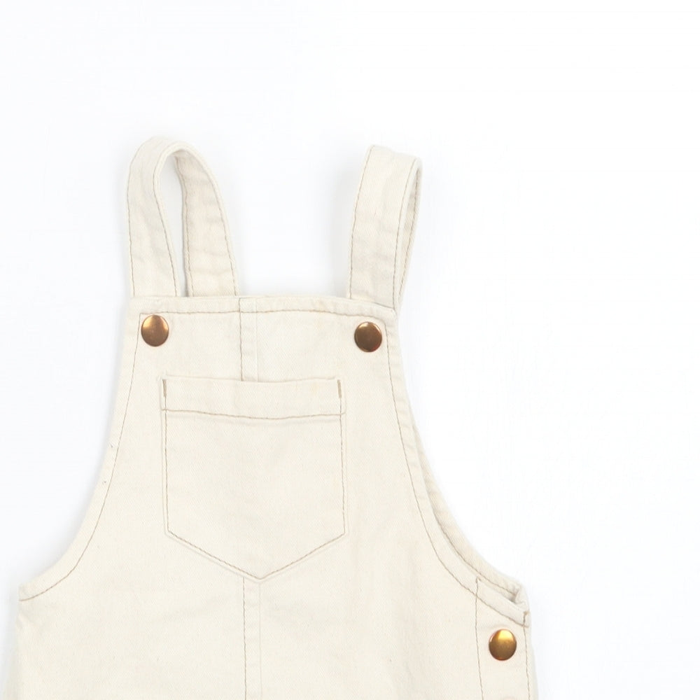 F&F Girls Beige  Denim Pinafore/Dungaree Dress  Size 12-18 Months