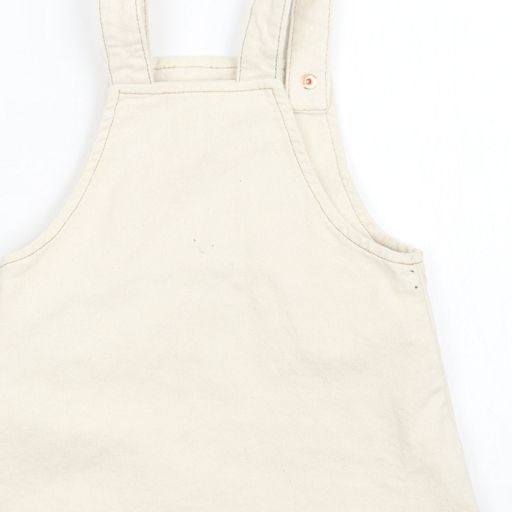 F&F Girls Beige  Denim Pinafore/Dungaree Dress  Size 12-18 Months
