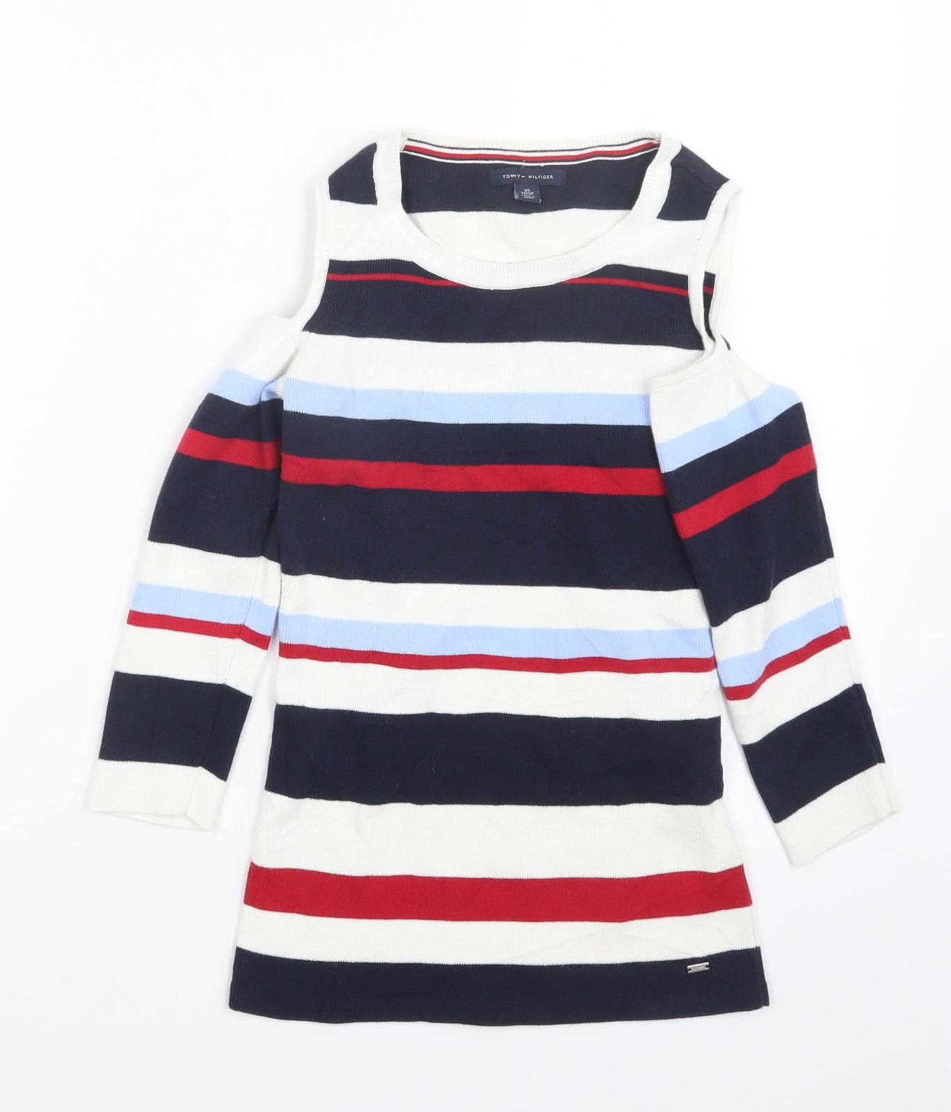 Tommy Hilfiger Womens Black Striped Knit Pullover Jumper Size XS