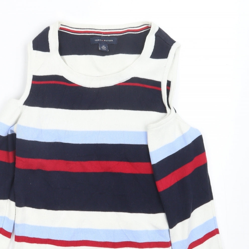 Tommy Hilfiger Womens Black Striped Knit Pullover Jumper Size XS