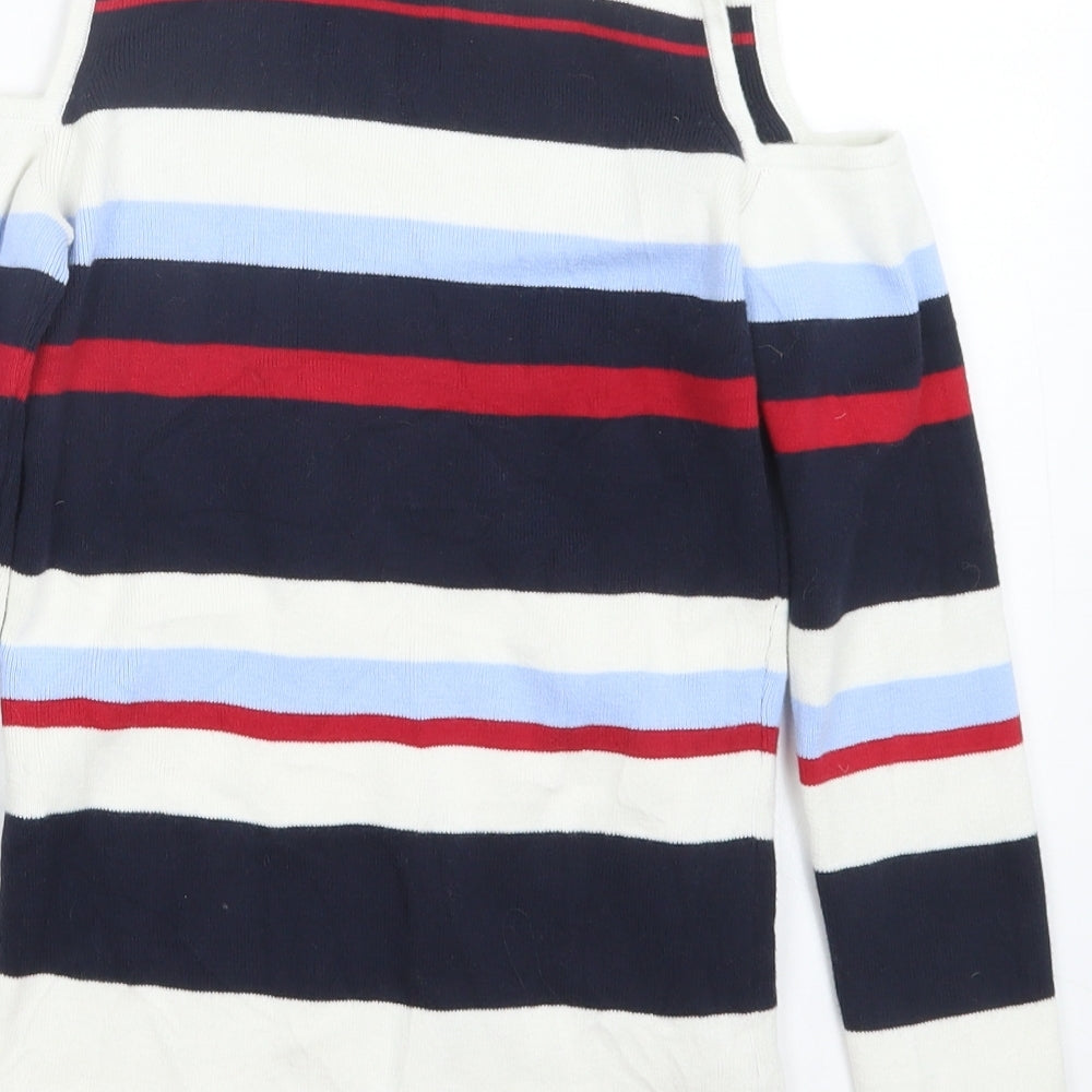 Tommy Hilfiger Womens Black Striped Knit Pullover Jumper Size XS
