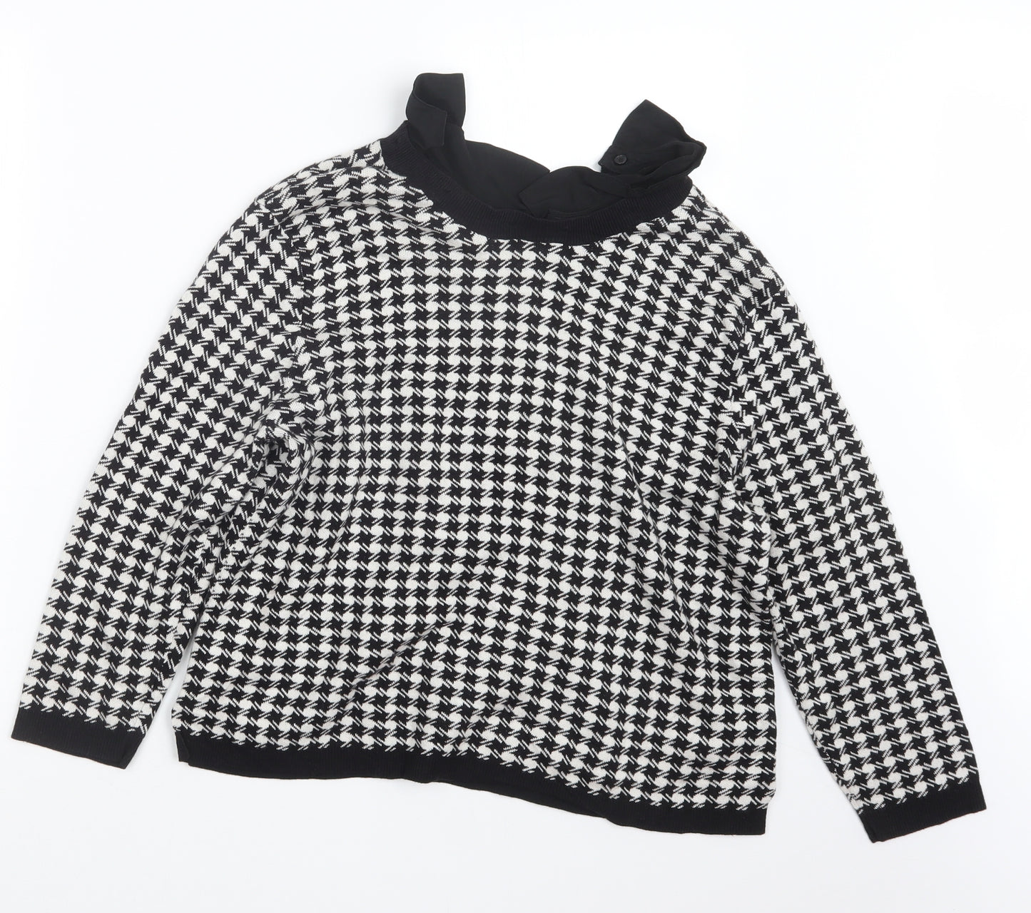 Oasis Womens Black Houndstooth Knit Pullover Jumper Size L
