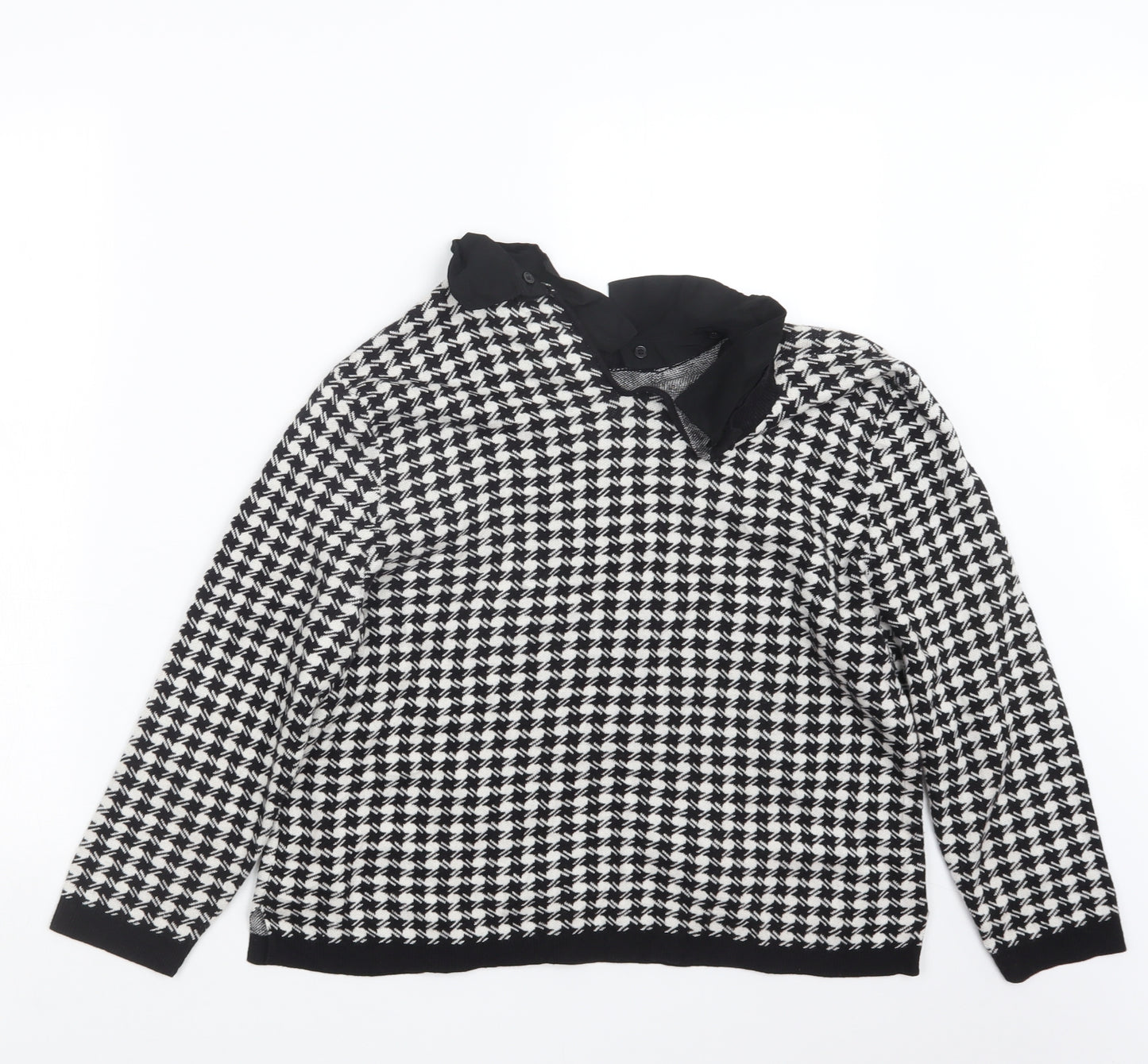 Oasis Womens Black Houndstooth Knit Pullover Jumper Size L