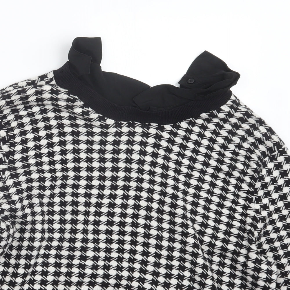 Oasis Womens Black Houndstooth Knit Pullover Jumper Size L