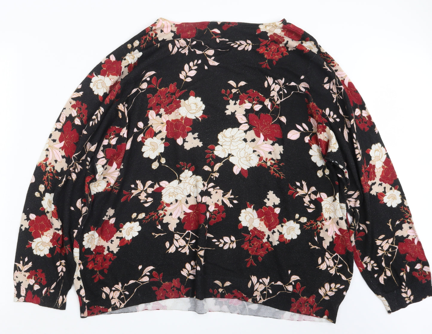 Bonmarché Womens Black Floral Knit Pullover Jumper Size 24
