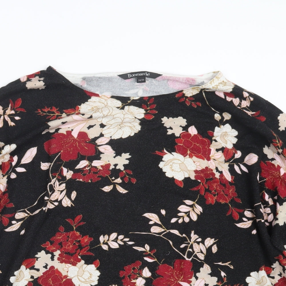 Bonmarché Womens Black Floral Knit Pullover Jumper Size 24