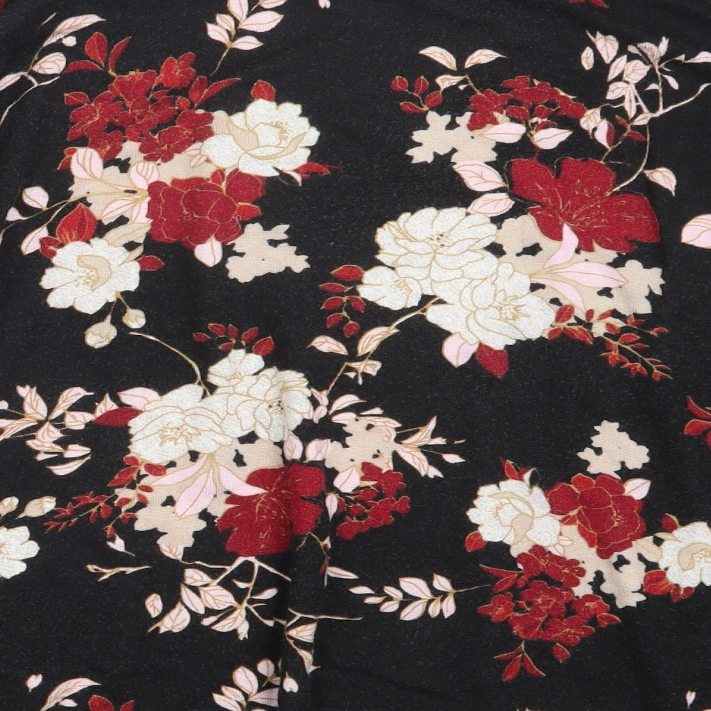 Bonmarché Womens Black Floral Knit Pullover Jumper Size 24