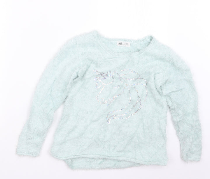 H&M Girls Green   Pullover Jumper Size 9-10 Years