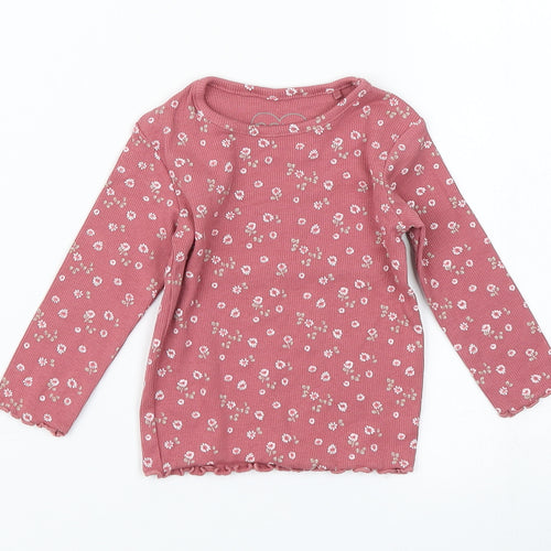 NEXT Girls Pink Floral  Basic T-Shirt Size 3-6 Months  - lettuce edging