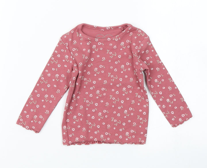 NEXT Girls Pink Floral  Basic T-Shirt Size 3-6 Months  - lettuce edging