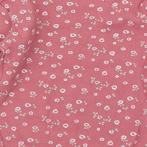 NEXT Girls Pink Floral  Basic T-Shirt Size 3-6 Months  - lettuce edging