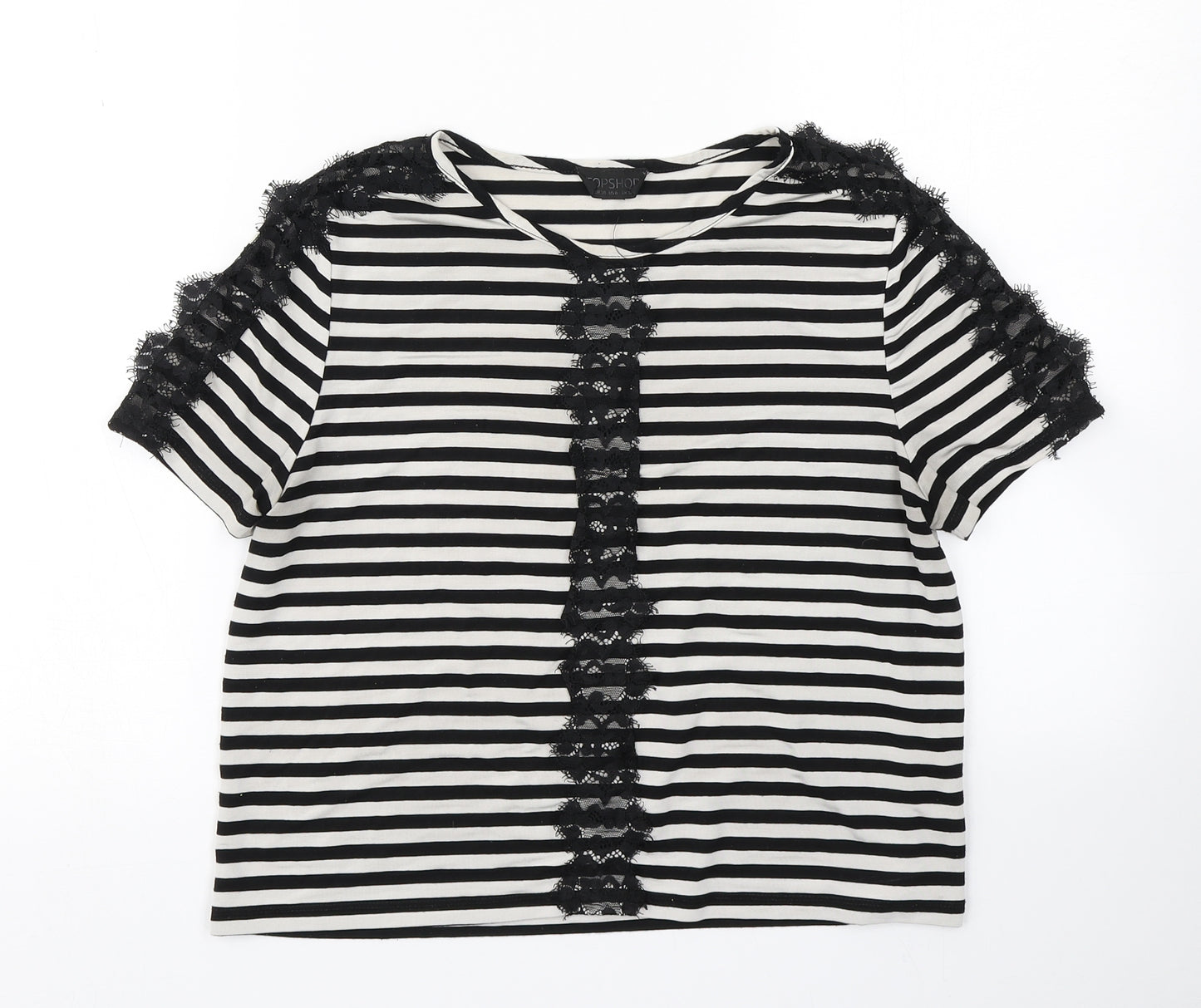 Topshop Womens Black Striped  Basic T-Shirt Size 10
