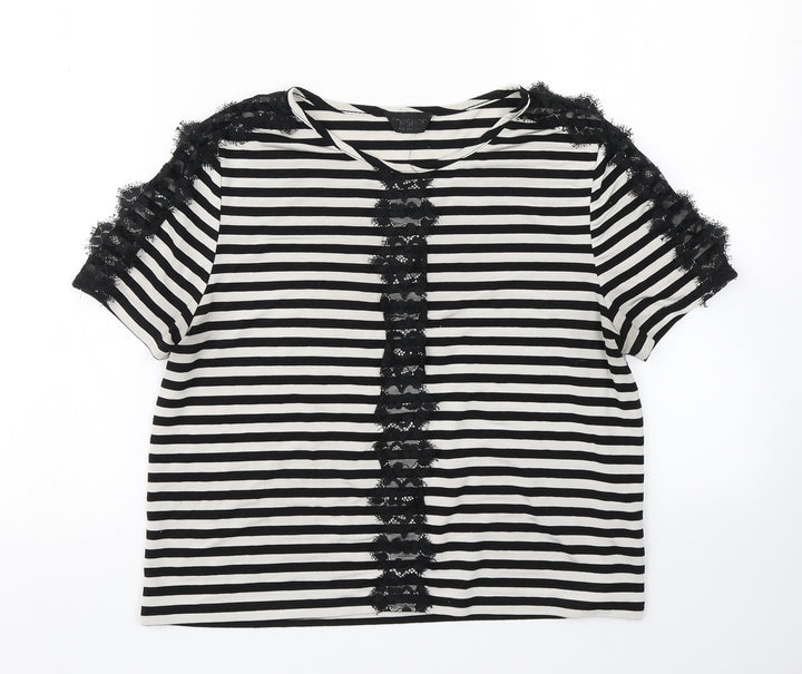 Topshop Womens Black Striped  Basic T-Shirt Size 10