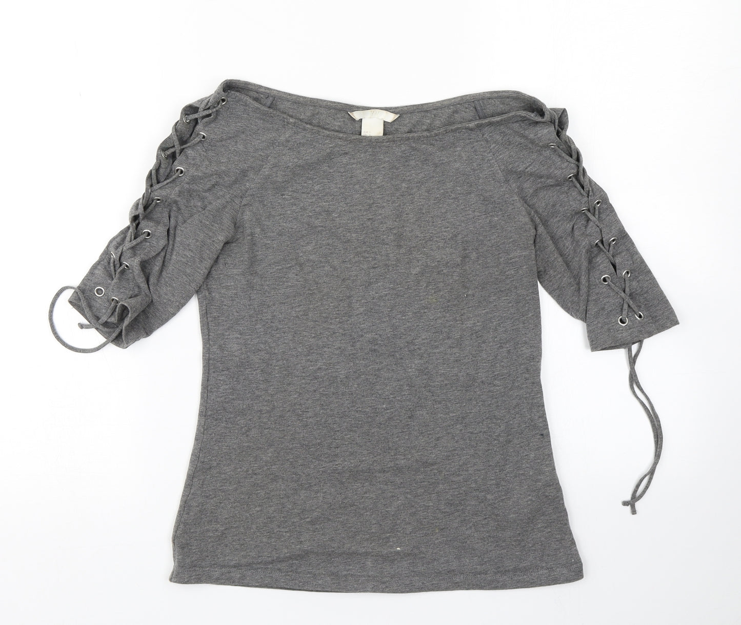 H&M Womens Grey   Basic T-Shirt Size S  - Corset lace up sleeve