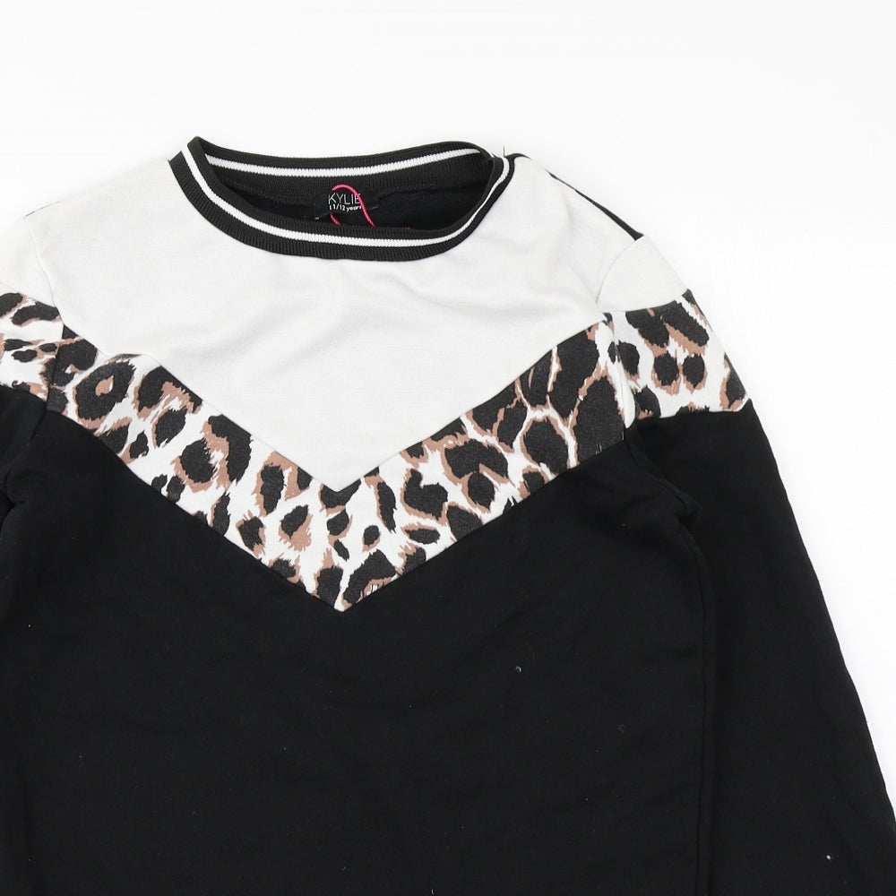 M&Co Girls Black Colourblock  Pullover Sweatshirt Size 11-12 Years  - Longline