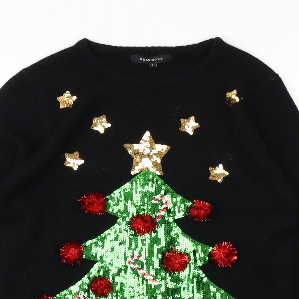 Peacocks Womens Black  Knit Pullover Jumper Size S  - Christmas Jumper