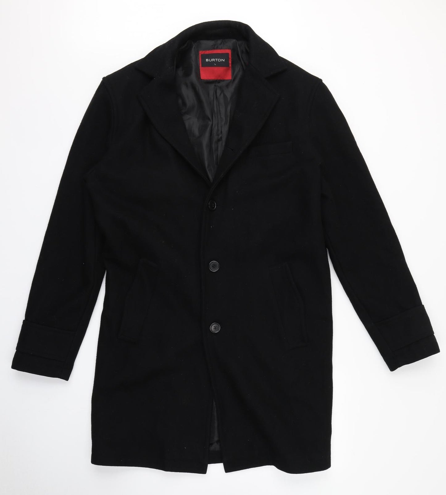 Burton Mens Black   Overcoat Coat Size L
