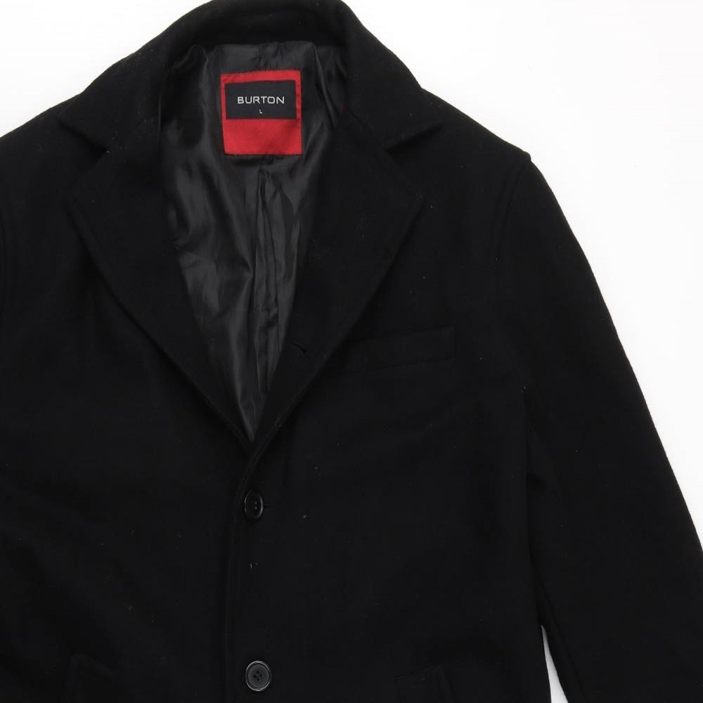Burton Mens Black   Overcoat Coat Size L