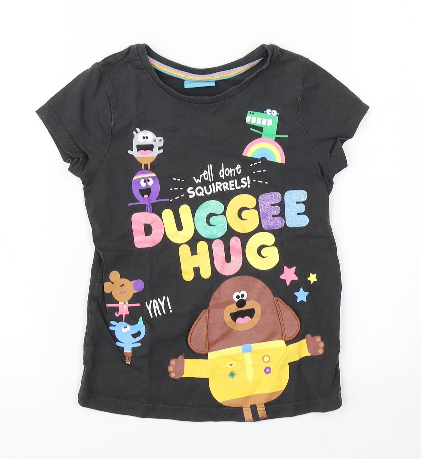 George Girls Black   Basic T-Shirt Size 4-5 Years  - Hey Duggee