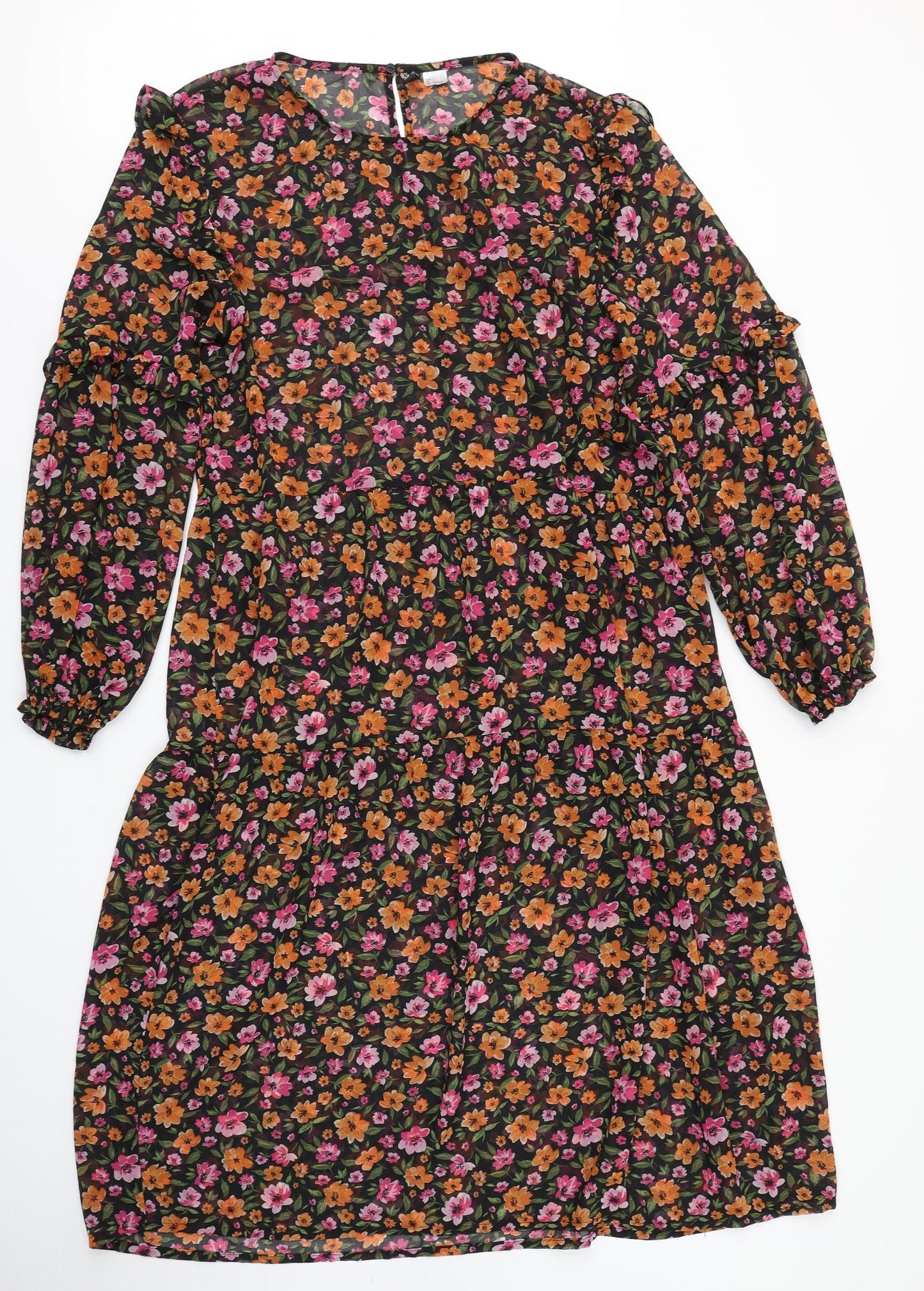 Divided Womens Black Floral  Skater Dress  Size L